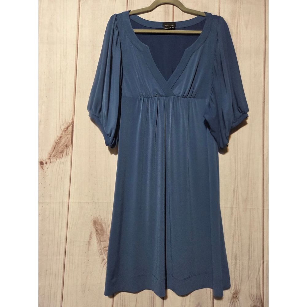 Max and Cleo Blue Empire Waist Puff Sleeve V-Neck Dress Womens Size M